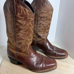 Laredo Men’s Western Cowboy Boots Brown Leather Square Toe Size 9D